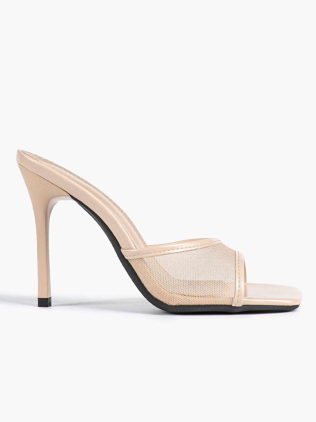 Women's Pink Mesh Panel Heel Mules Square Toe Slip-On Stiletto Sandals Party Date Shoes