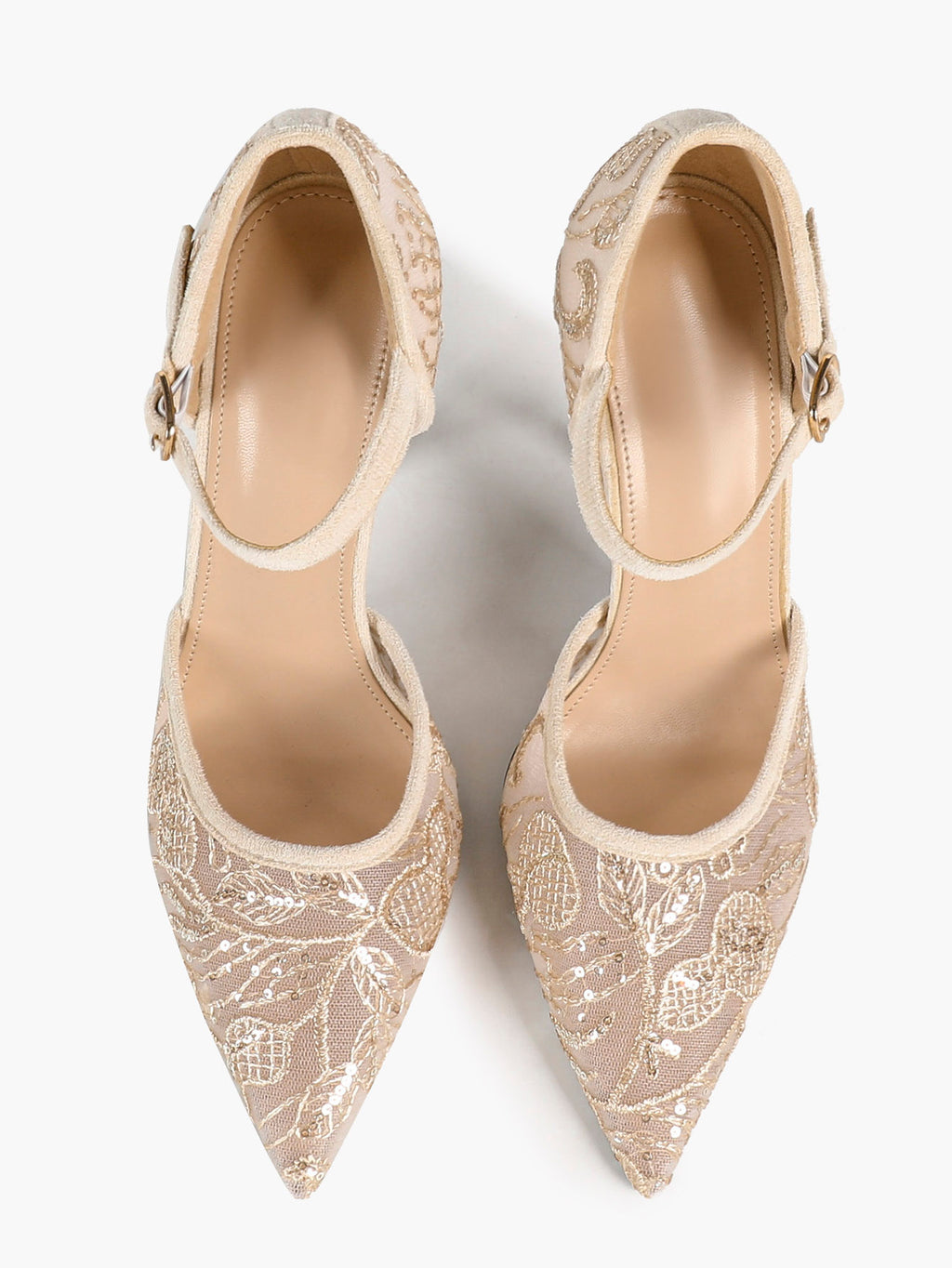 The Gilded Dream: Beige Sequin Mesh Stilettos for Elegant Evening Affairs