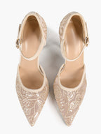 The Gilded Dream: Beige Sequin Mesh Stilettos for Elegant Evening Affairs