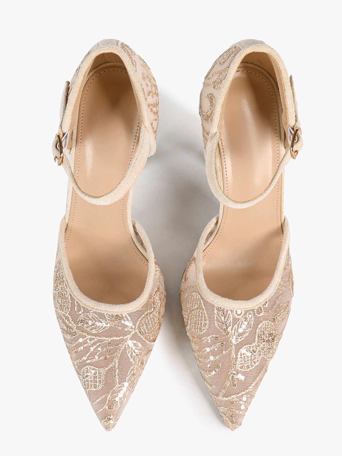 The Gilded Dream: Beige Sequin Mesh Stilettos for Elegant Evening Affairs