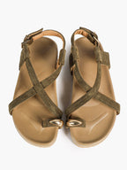 Olive Suede Crisscross Strap Sandals with Gold-Tone Hardware