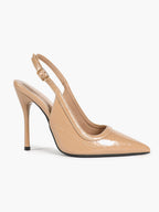 Midnight Gloss: Black Reptile-Print Slingback Heels for Effortless Evening Glamour