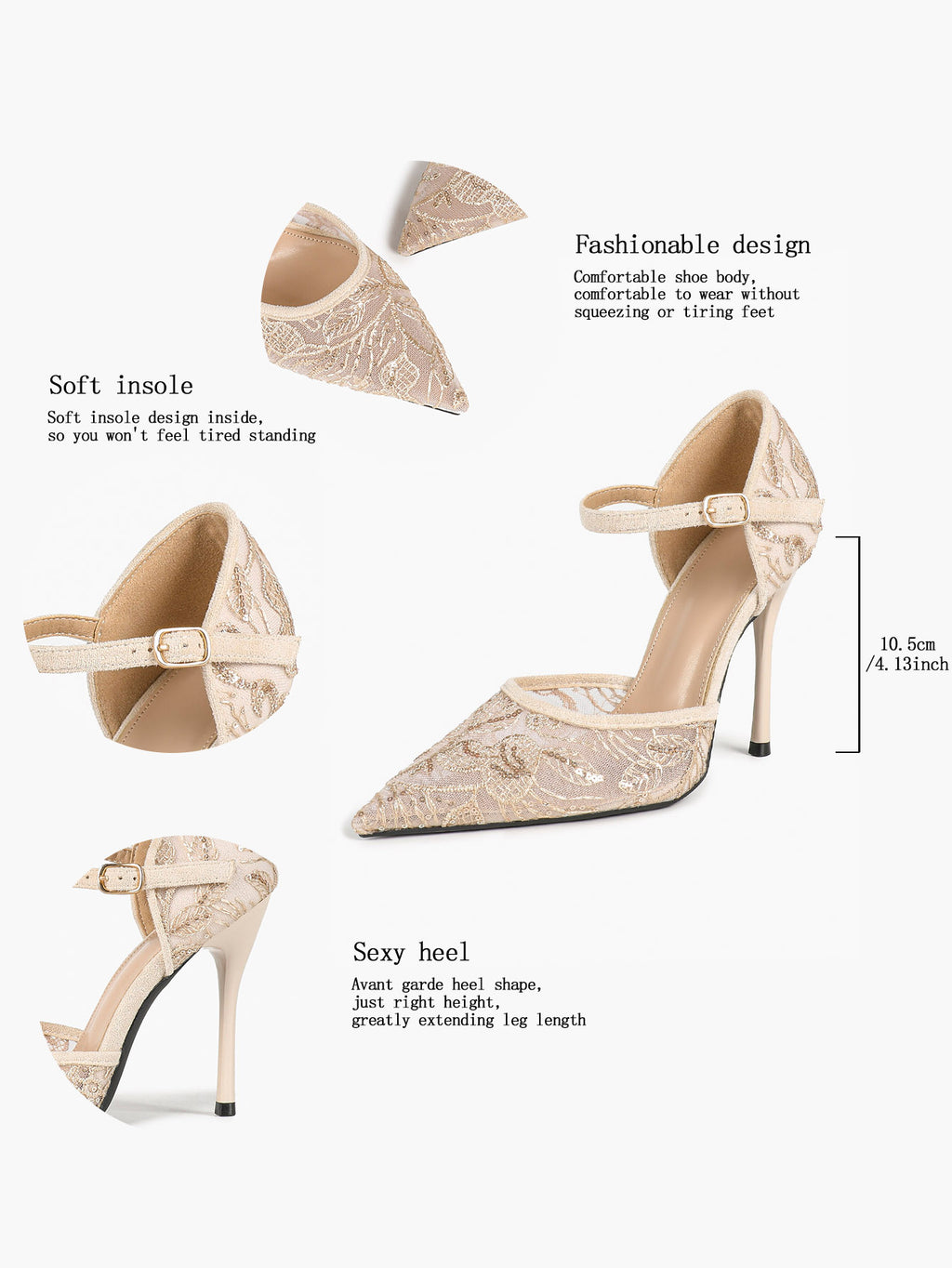 The Gilded Dream: Beige Sequin Mesh Stilettos for Elegant Evening Affairs