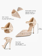 The Gilded Dream: Beige Sequin Mesh Stilettos for Elegant Evening Affairs