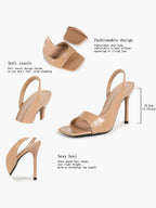 Beige Croc-Embossed Patent Leather Square Toe Slingback Stilettos High Heels with Soft Insole