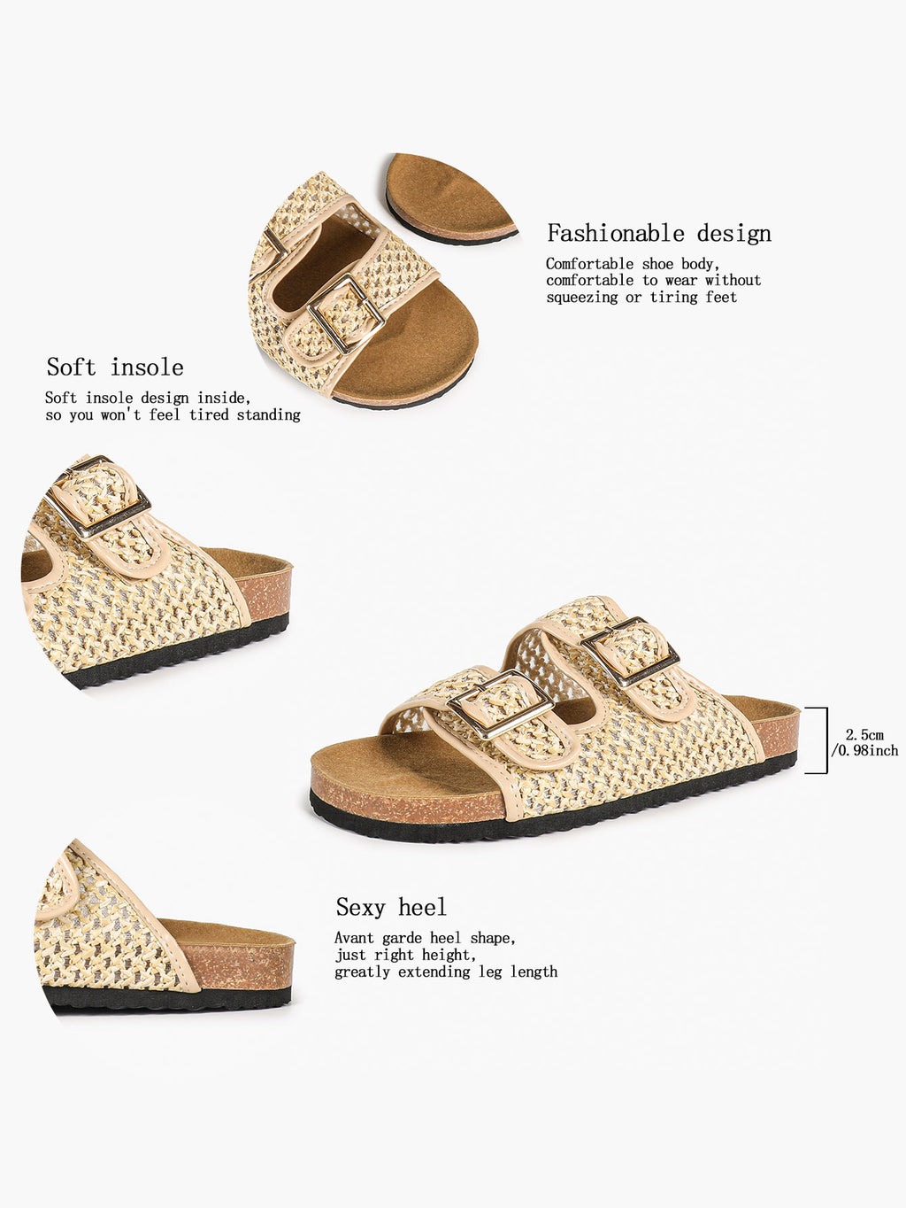 Cream Woven Double-Strap Platform Slides with Gold-Tone Hardware
