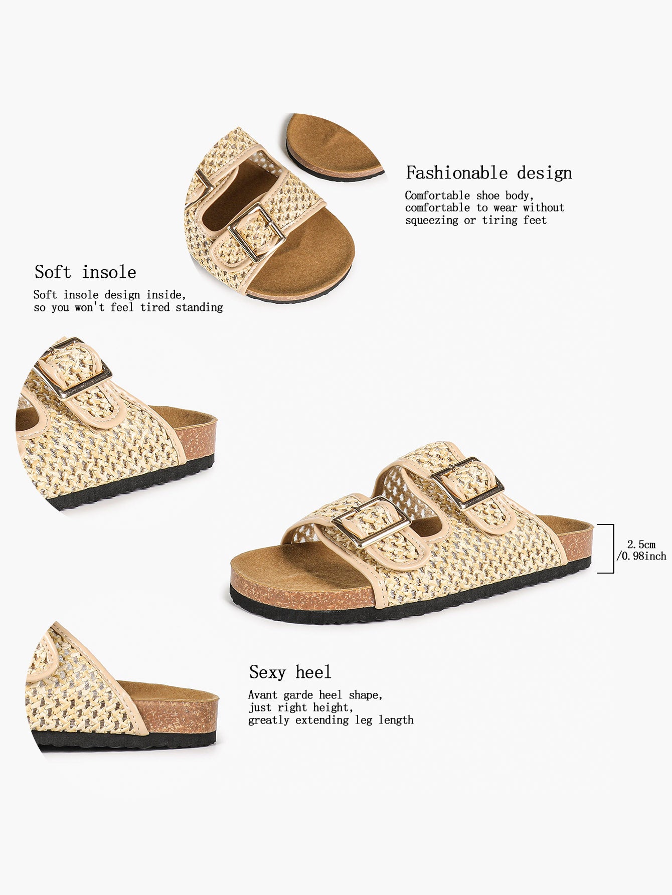 Cream Woven Double-Strap Platform Slides with Gold-Tone Hardware