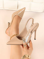 Midnight Gloss: Black Reptile-Print Slingback Heels for Effortless Evening Glamour