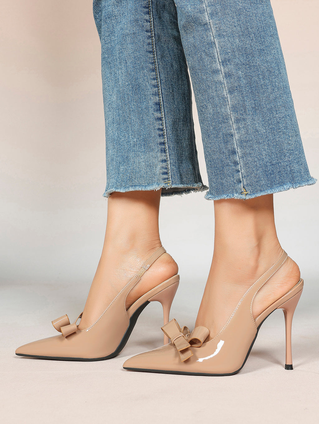 Pointed Toe Bow Detail Slingback Heels - Office Formal Evening Pumps