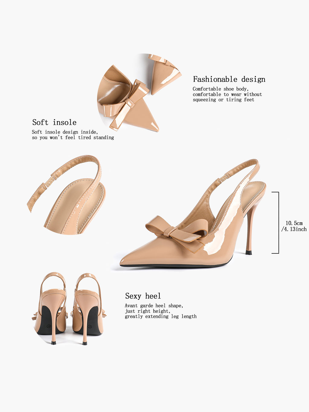 Pointed Toe Bow Detail Slingback Heels - Office Formal Evening Pumps