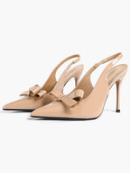 Pointed Toe Bow Detail Slingback Heels - Office Formal Evening Pumps