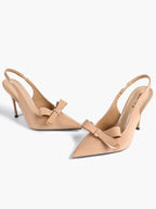 Pointed Toe Bow Detail Slingback Heels - Office Formal Evening Pumps
