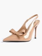 Pointed Toe Bow Detail Slingback Heels - Office Formal Evening Pumps