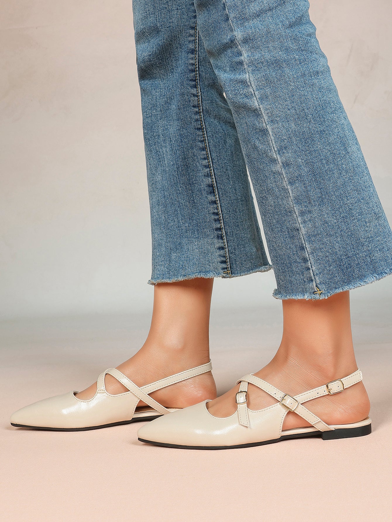 Pointed Toe Slingback Flats Crisscross Strap Mary Janes Casual Shoes