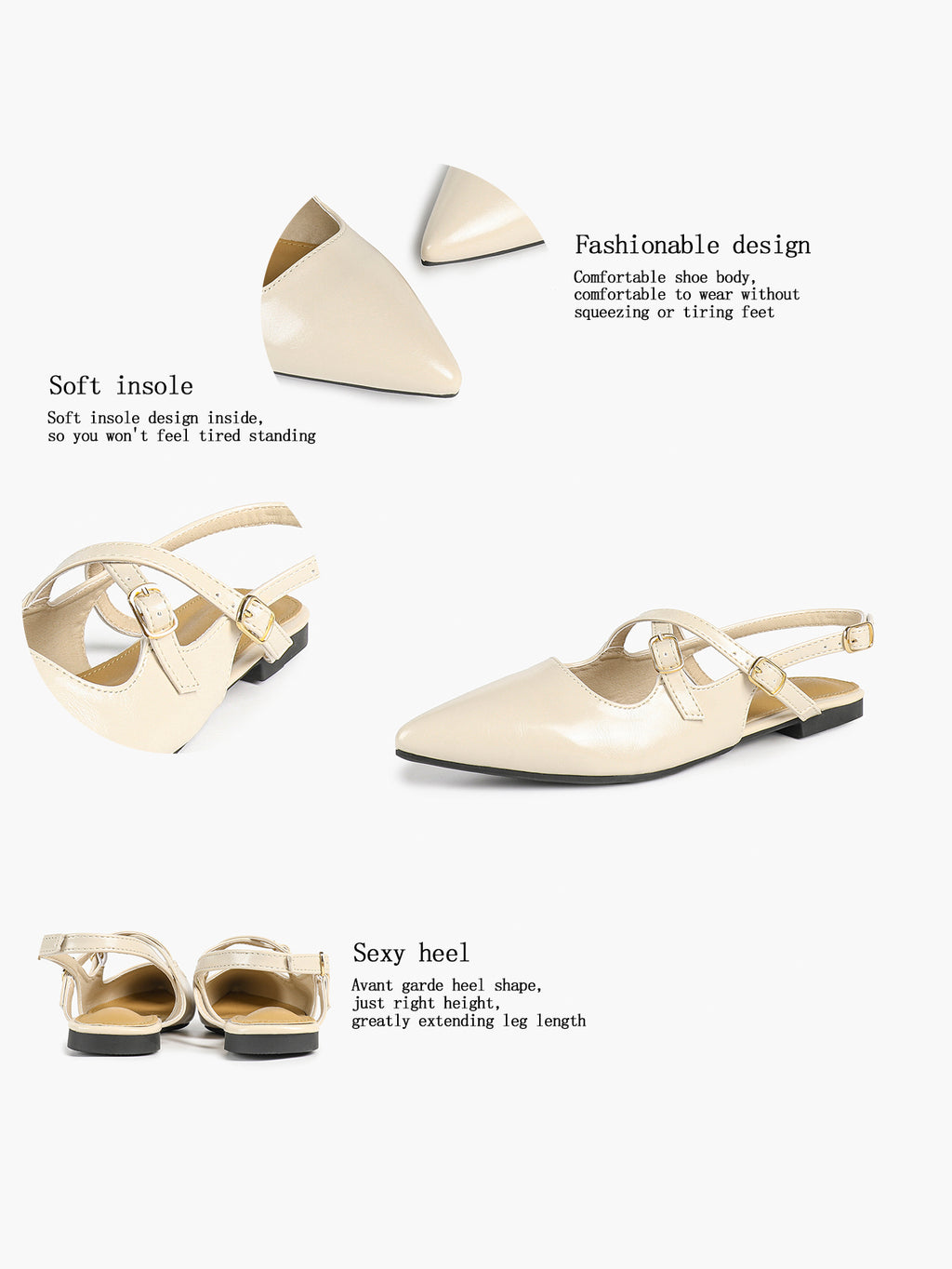 Pointed Toe Slingback Flats Crisscross Strap Mary Janes Casual Shoes