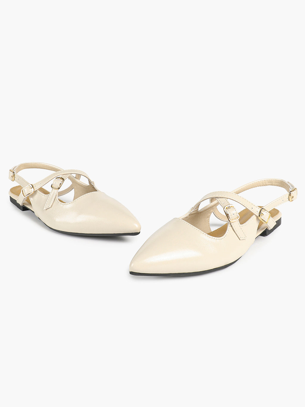 Pointed Toe Slingback Flats Crisscross Strap Mary Janes Casual Shoes