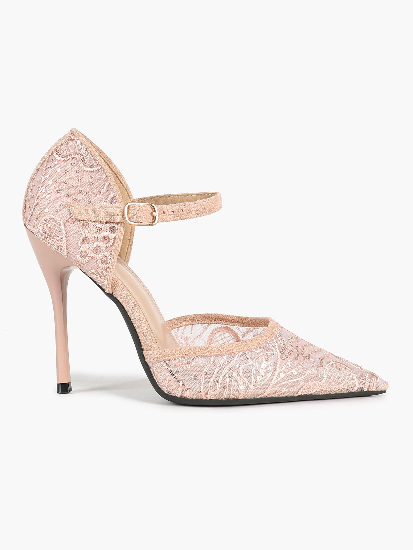 The Gilded Dream: Beige Sequin Mesh Stilettos for Elegant Evening Affairs