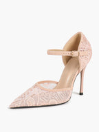 The Gilded Dream: Beige Sequin Mesh Stilettos for Elegant Evening Affairs