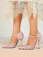 The Gilded Dream: Beige Sequin Mesh Stilettos for Elegant Evening Affairs