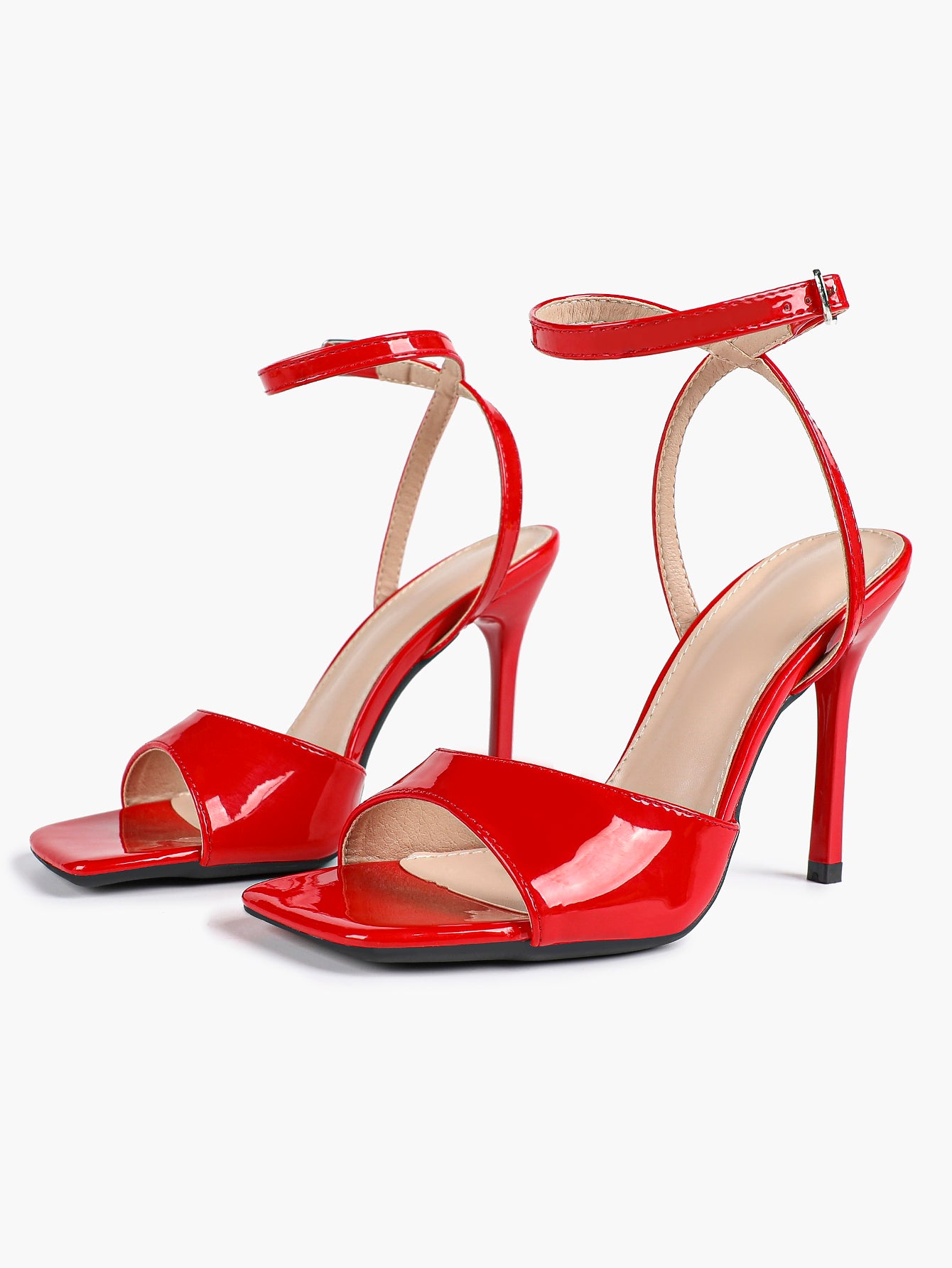 Women's Black Square Toe Ankle Strap Heeled Sandals Wedding Party Casual Shoes