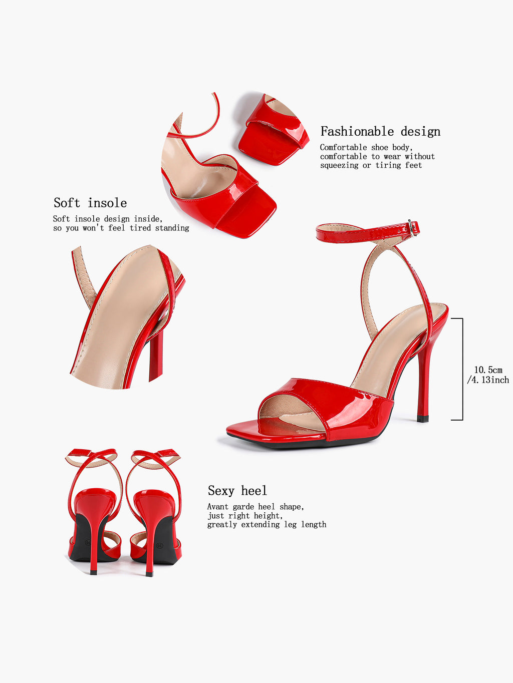 Women's Black Square Toe Ankle Strap Heeled Sandals Wedding Party Casual Shoes