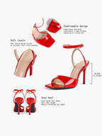 Women's Black Square Toe Ankle Strap Heeled Sandals Wedding Party Casual Shoes
