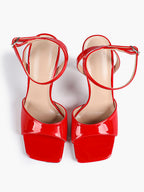 Women's Black Square Toe Ankle Strap Heeled Sandals Wedding Party Casual Shoes