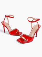 Women's Black Square Toe Ankle Strap Heeled Sandals Wedding Party Casual Shoes