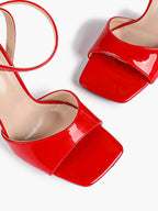 Women's Black Square Toe Ankle Strap Heeled Sandals Wedding Party Casual Shoes