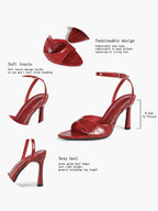 The Artisan Weave: Burgundy Croc-Embossed Patent Sandals with a 3.74" Heel