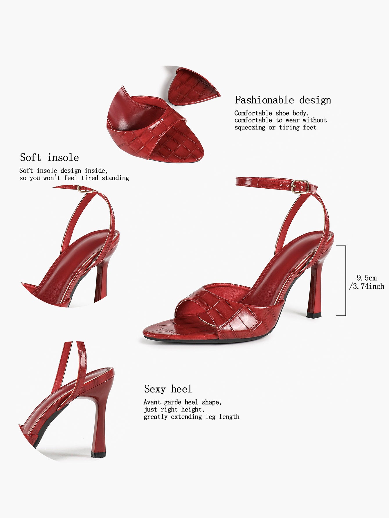 The Artisan Weave: Burgundy Croc-Embossed Patent Sandals with a 3.74" Heel