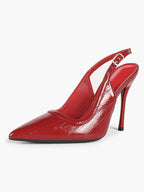 Midnight Gloss: Black Reptile-Print Slingback Heels for Effortless Evening Glamour