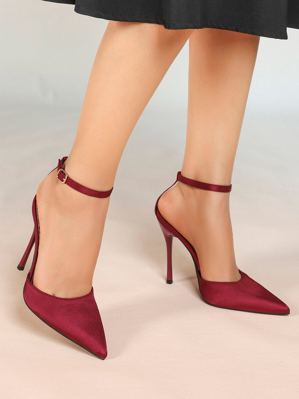 The Rouge Staple: Glossy Satin Slingback Pumps for Weddings & Evening Galas