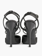 Black Satin Rhinestone Crisscross Slingback Heeled Pumps Party Evening