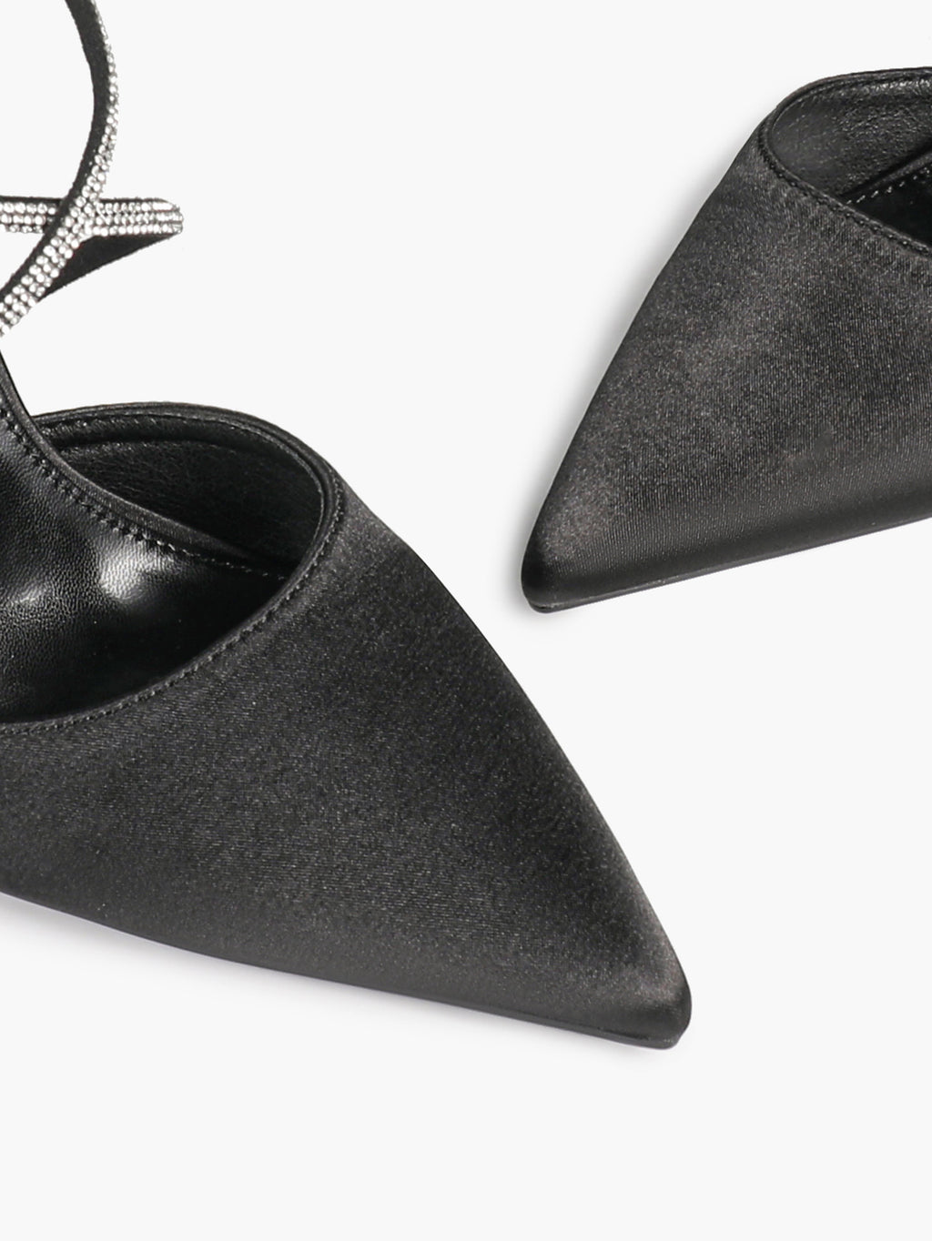 Black Satin Rhinestone Crisscross Slingback Heeled Pumps Party Evening