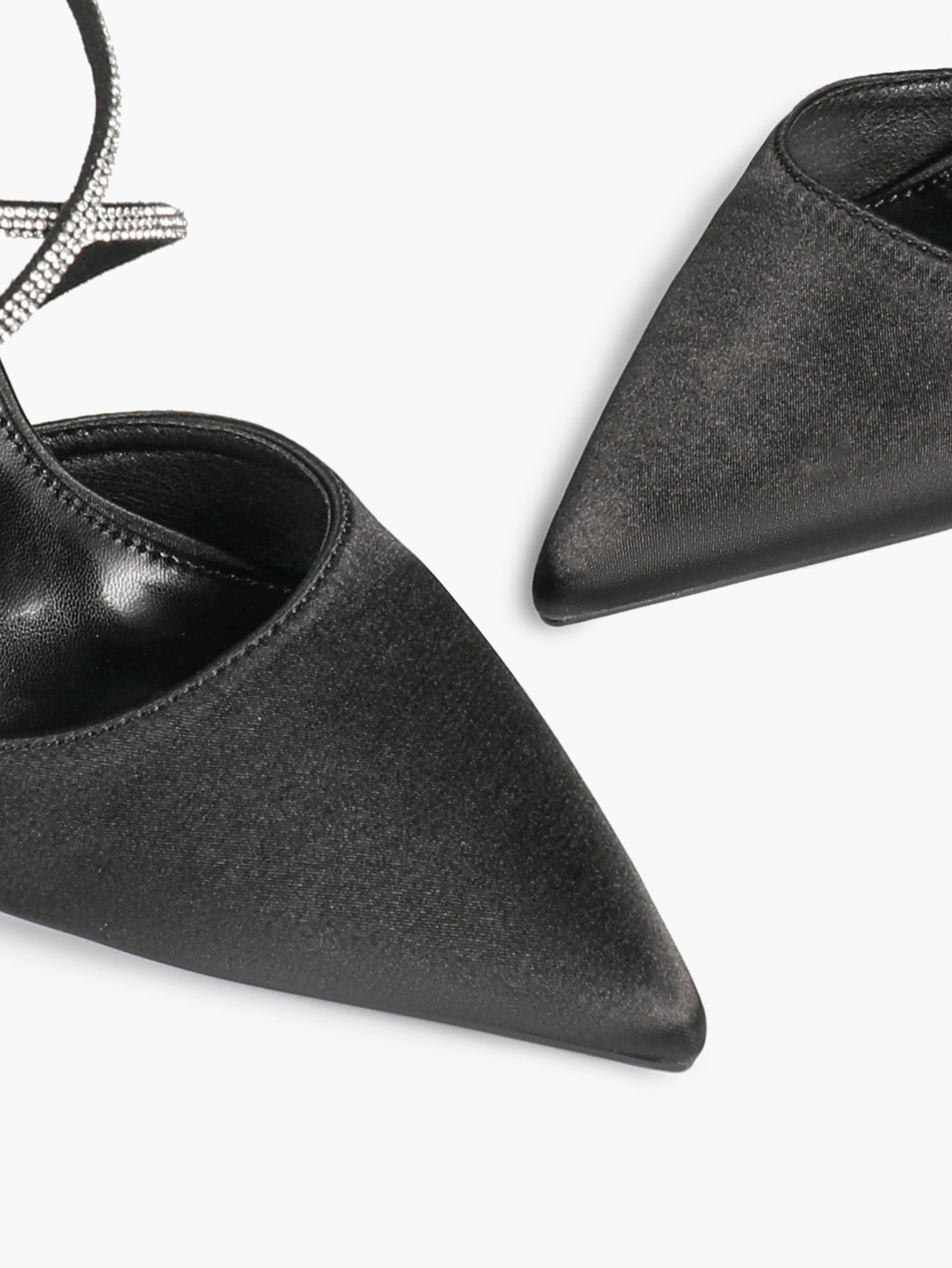 Black Satin Rhinestone Crisscross Slingback Heeled Pumps Party Evening