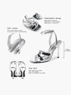Silver Metallic Cross Strap Ankle Strap Heeled Sandals Stiletto Pumps  Evening Party