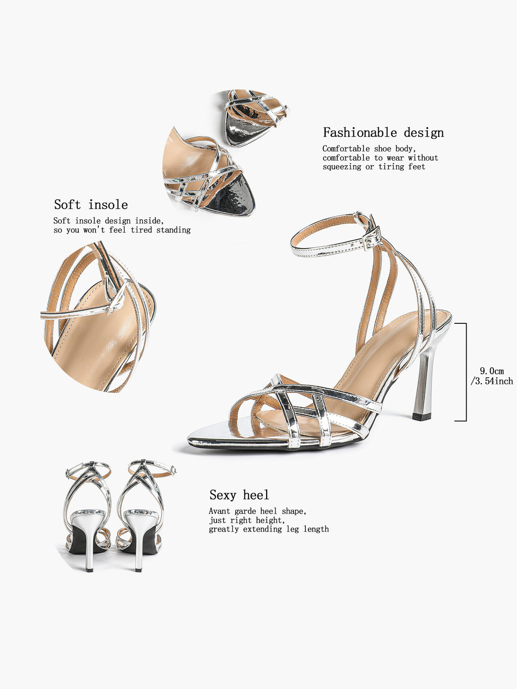 Crisscross Strappy Ankle Strap Metallic Silver Stiletto Sandals Party Date Night