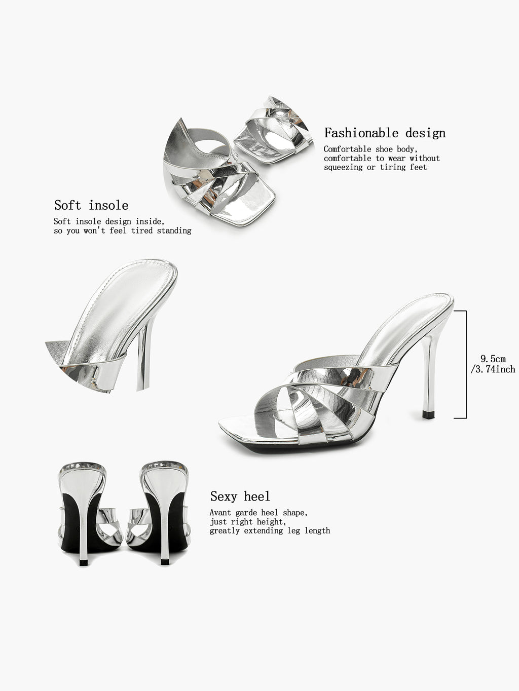 Patent Leather Crisscross Strap High Heel Mules Square Toe Slip-On Daily Wear