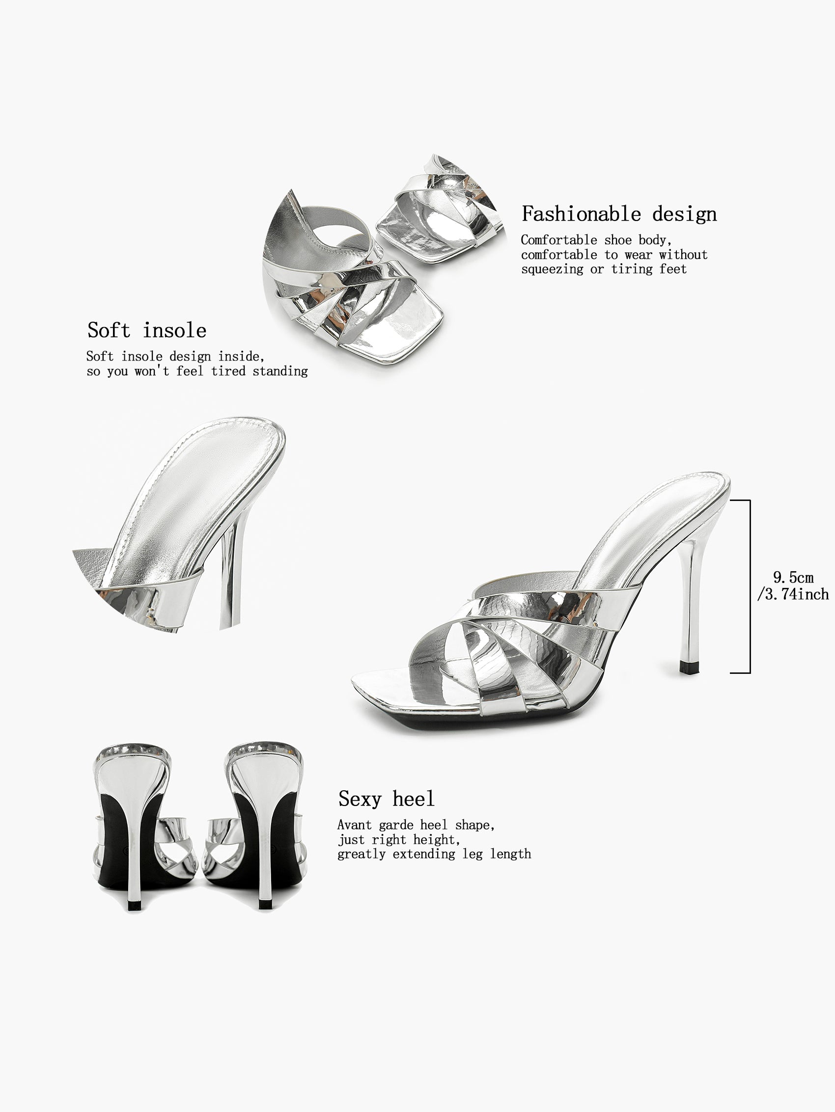 Patent Leather Crisscross Strap High Heel Mules Square Toe Slip-On Daily Wear