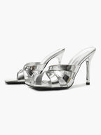 Patent Leather Crisscross Strap High Heel Mules Square Toe Slip-On Daily Wear