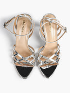 Crisscross Strappy Ankle Strap Metallic Silver Stiletto Sandals Party Date Night