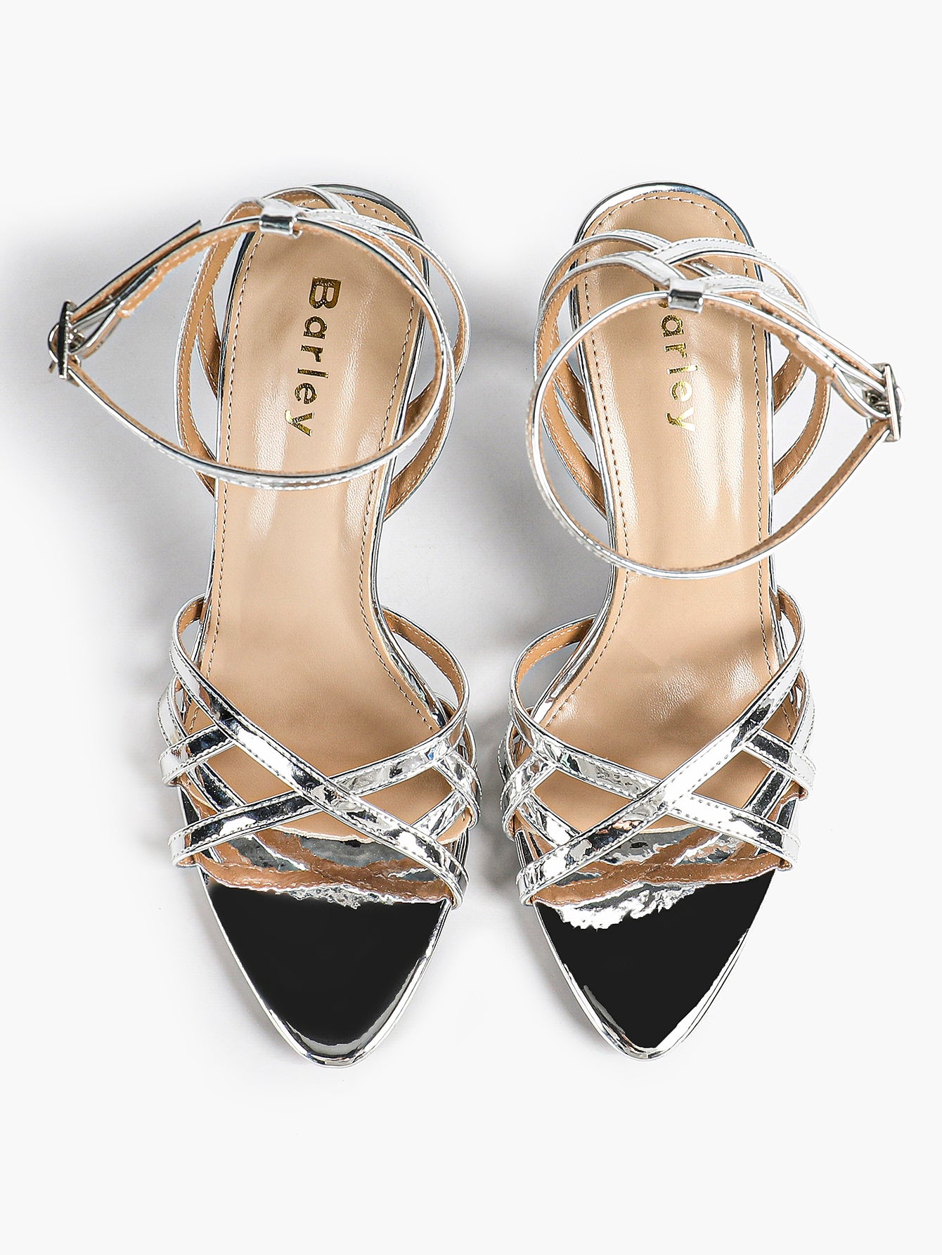 Crisscross Strappy Ankle Strap Metallic Silver Stiletto Sandals Party Date Night