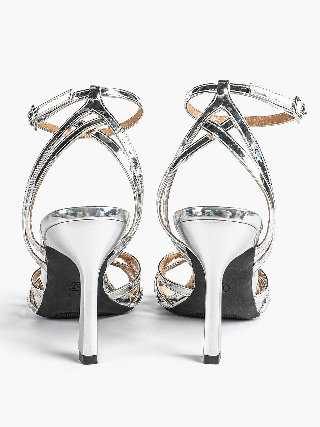 Crisscross Strappy Ankle Strap Metallic Silver Stiletto Sandals Party Date Night