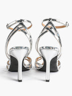 Crisscross Strappy Ankle Strap Metallic Silver Stiletto Sandals Party Date Night