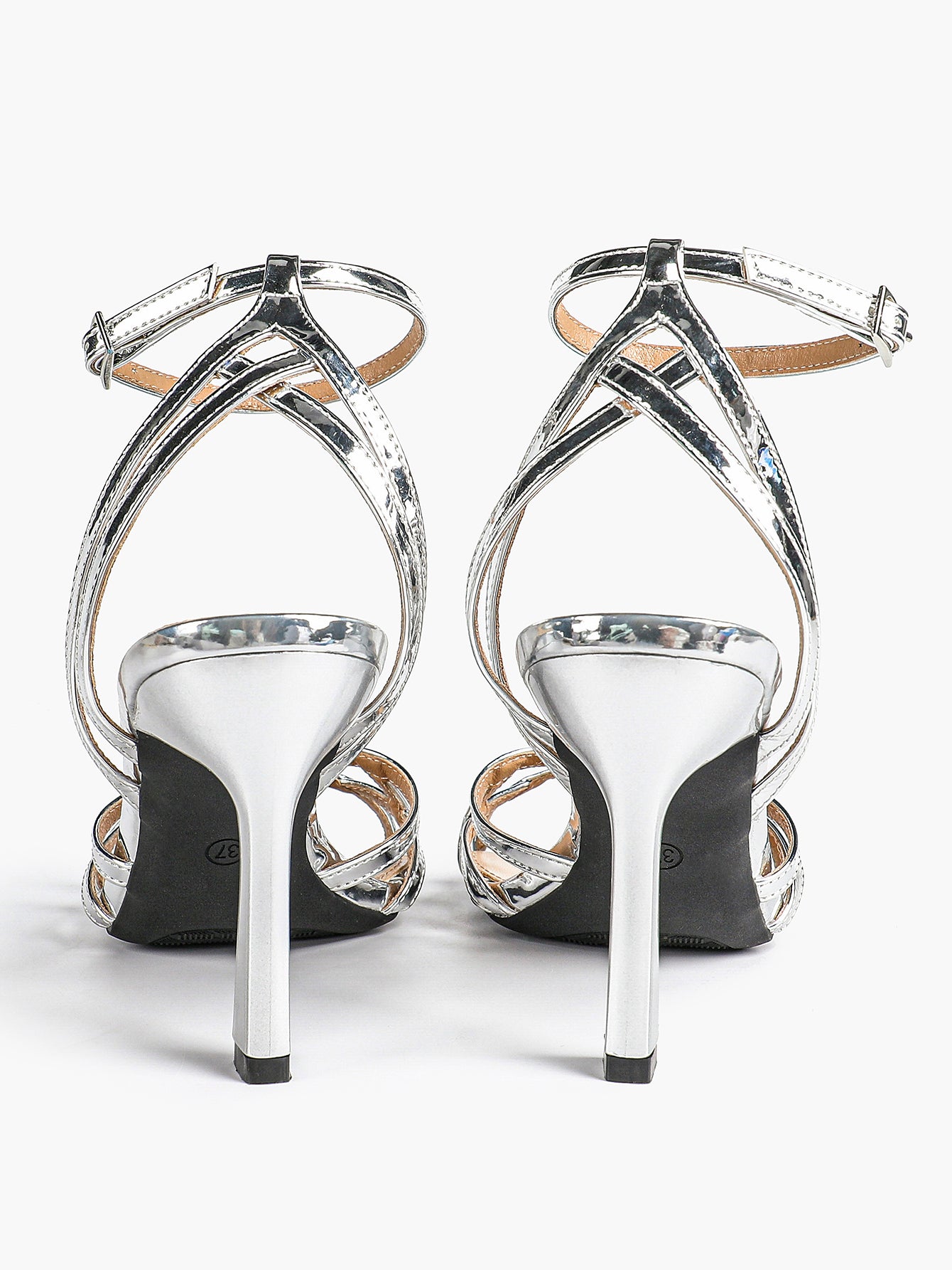 Crisscross Strappy Ankle Strap Metallic Silver Stiletto Sandals Party Date Night