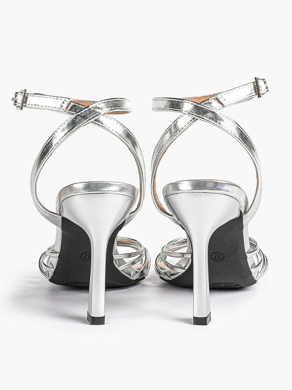 Gold Metallic Knotted Multi-Strap Open Toe Ankle Strap High Heel Sandals