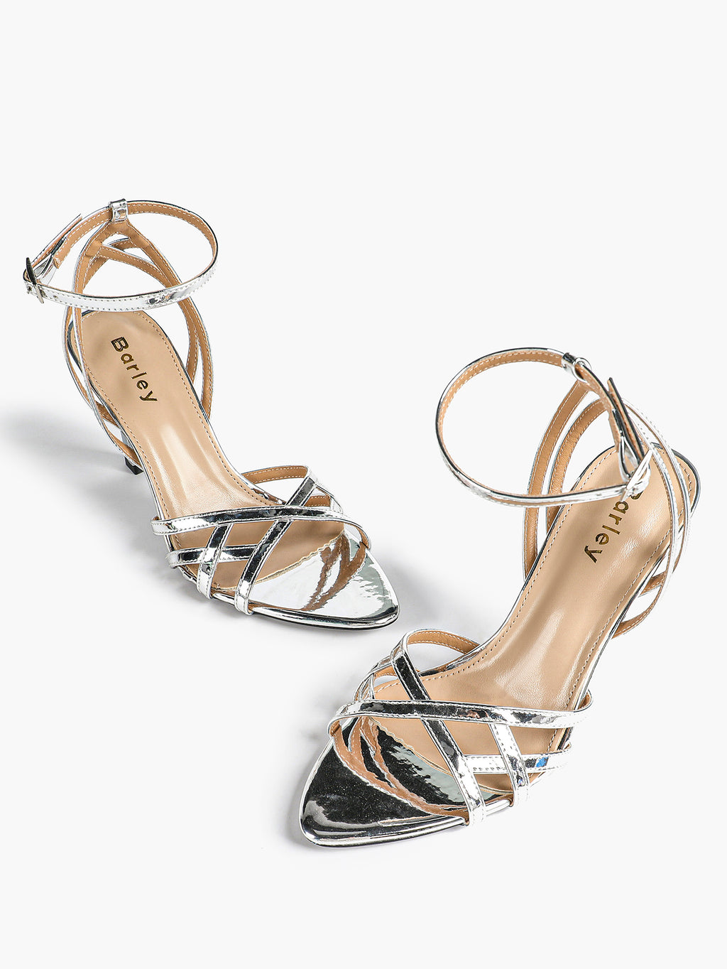 Crisscross Strappy Ankle Strap Metallic Silver Stiletto Sandals Party Date Night