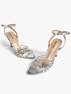 Gold Metallic Knotted Multi-Strap Open Toe Ankle Strap High Heel Sandals