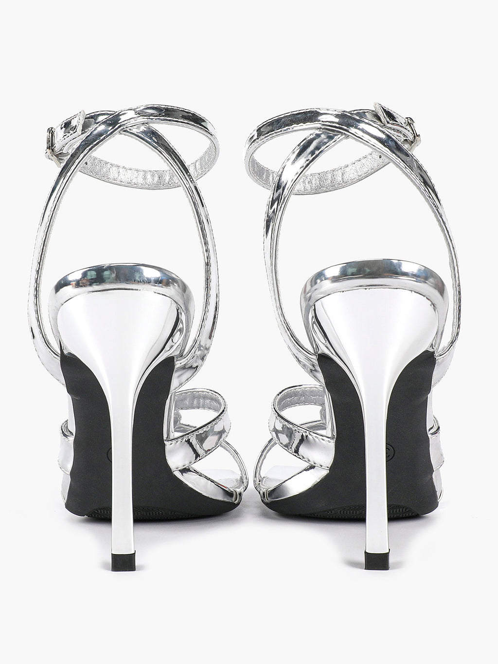 Silver Metallic Cross Strap Ankle Strap Heeled Sandals Stiletto Pumps  Evening Party